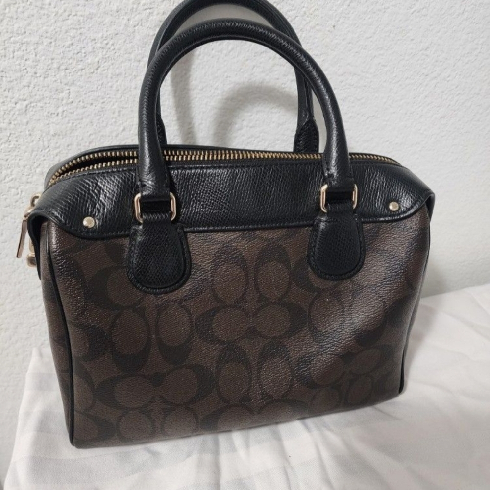 Coach Brown Signature Satchel with Black Trim and Gold Hardware - Picture 2 of 7